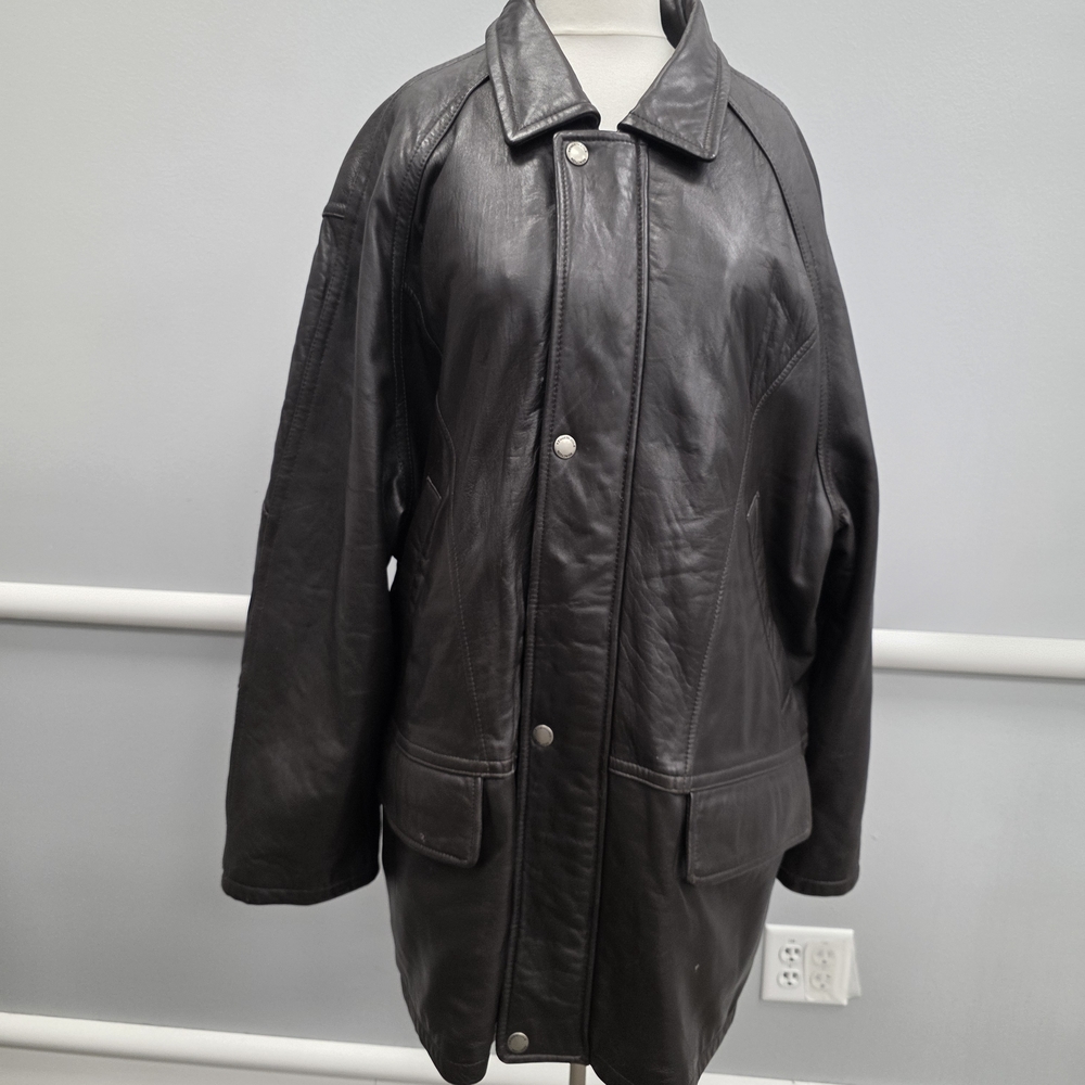 Kenneth Cole Reaction Black Leather Trench Coat